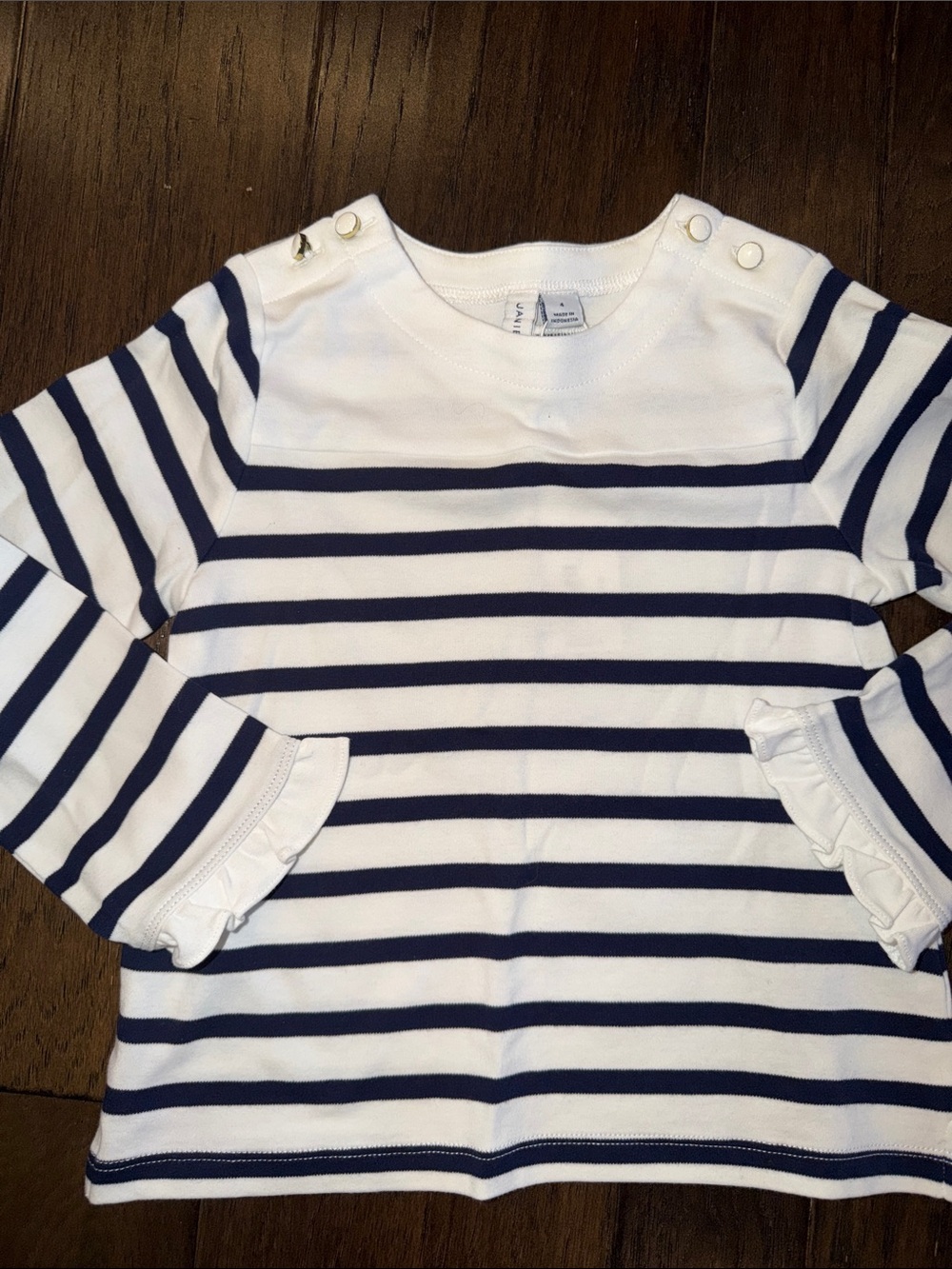 Janie and Jack Navy & White Striped Long Sleeve Tee with Ruffle Cuffs 4